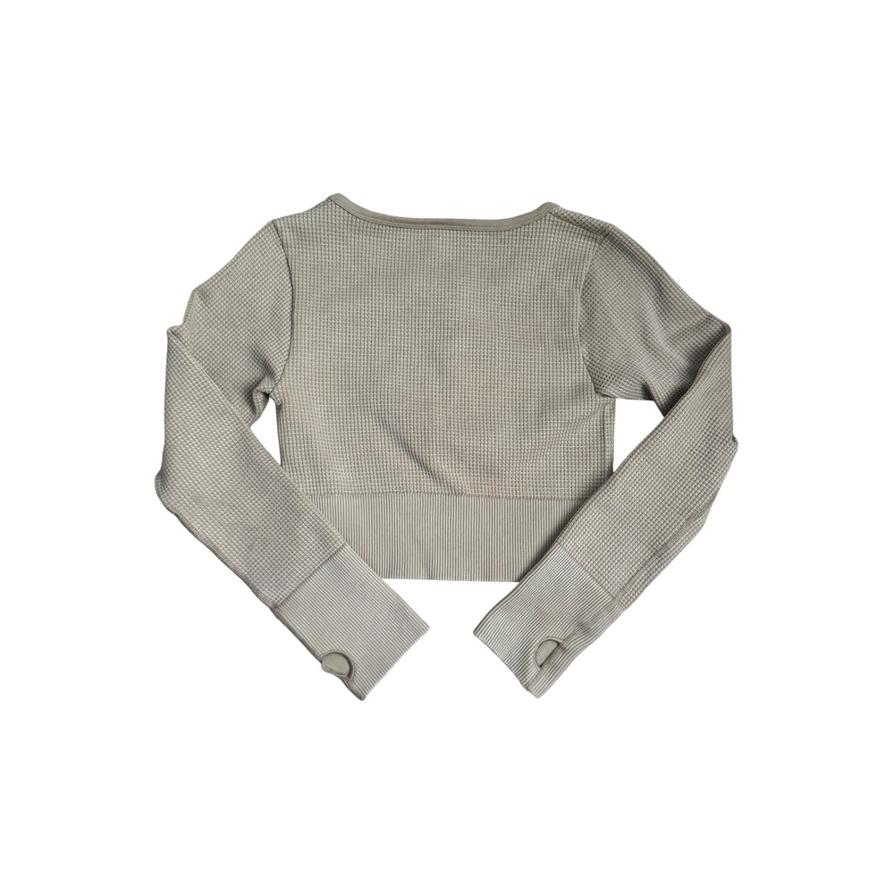 OFFLINE by Aerie Waffle Knit Cropped‎ Long Sleeve Top Tan Thumbholes Large NWT*